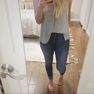 Mid rise button fly skinny jeans